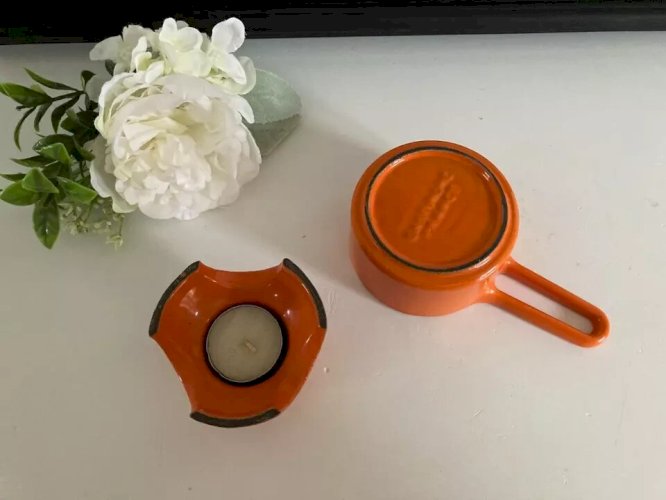 23 ⚜️ Petit Service à Fondue Castirone France Couleur Orange en Fonte Vintage