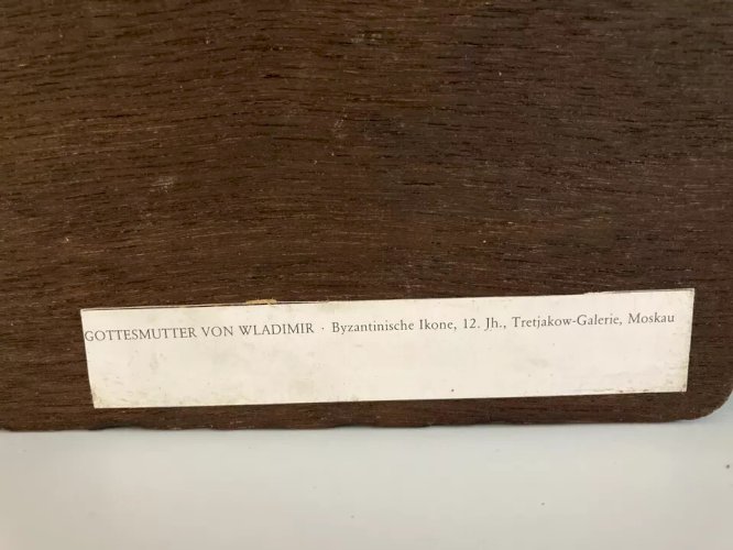 23 ⚜️ Tableau Religieuse Icone Vierge de Von Vladimir en Bois Rustique