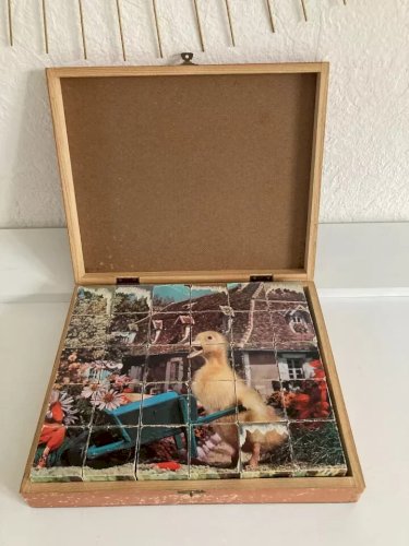 24 ⚜️ Ancien Boite en Bois Jouet 30 Cubes Saturnin ORTF Made In France Vintage