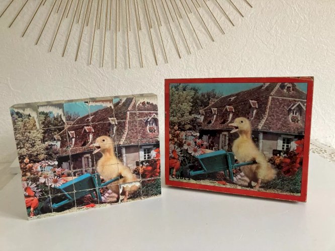 24 ⚜️ Ancien Boite en Bois Jouet 30 Cubes Saturnin ORTF Made In France Vintage