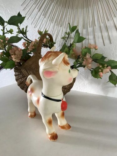 24⚜️ Ancien Jouet Grande Figurine Vache Delacoste Pouet Made In France Vintage