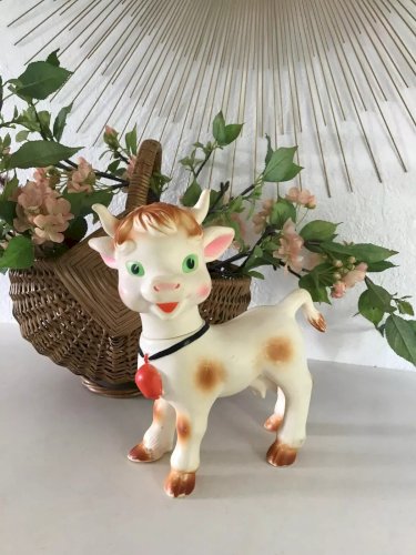 24⚜️ Ancien Jouet Grande Figurine Vache Delacoste Pouet Made In France Vintage