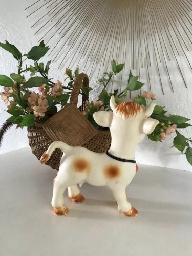 24⚜️ Ancien Jouet Grande Figurine Vache Delacoste Pouet Made In France Vintage