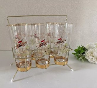 24⚜️ Ancien Lots de 7 Verres Support en Métal Doré Le Cavalier