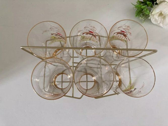 24⚜️ Ancien Lots de 7 Verres Support en Métal Doré Le Cavalier