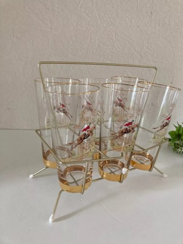 24⚜️ Ancien Lots de 7 Verres Support en Métal Doré Le Cavalier