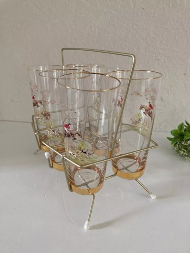 24⚜️ Ancien Lots de 7 Verres Support en Métal Doré Le Cavalier