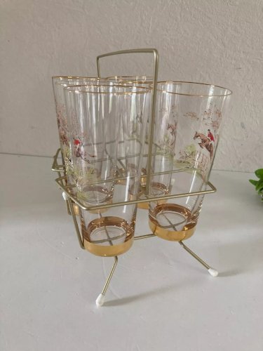 24⚜️ Ancien Lots de 7 Verres Support en Métal Doré Le Cavalier