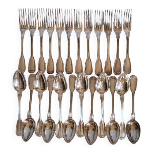 24 couverts de table métal argenté modèle au filet