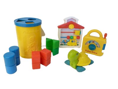 24 ⚜ Jouet Lot Fisher Price La Boite Cube, La Tortue, Le Poste A Musique Vintage