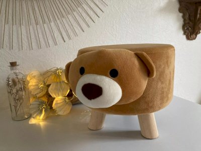 24 ⚜️  Tabouret en Peluche Pouf Pour Enfant Décor Ours Pieds en Bois