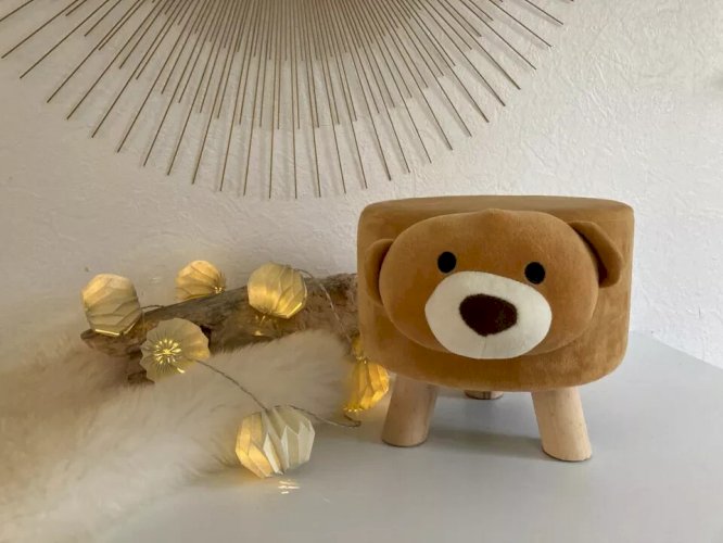 24 ⚜️  Tabouret en Peluche Pouf Pour Enfant Décor Ours Pieds en Bois