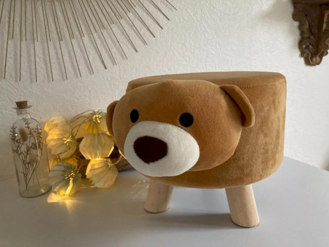 24 ⚜️  Tabouret en Peluche Pouf Pour Enfant Décor Ours Pieds en Bois