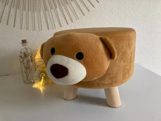 24 ⚜️  Tabouret en Peluche Pouf Pour Enfant Décor Ours Pieds en Bois