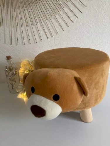 24 ⚜️  Tabouret en Peluche Pouf Pour Enfant Décor Ours Pieds en Bois