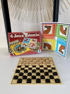 24⚜️Old Board Game 4 Games Combined Schmidt Checkers, Dada, Derby, Goose Game