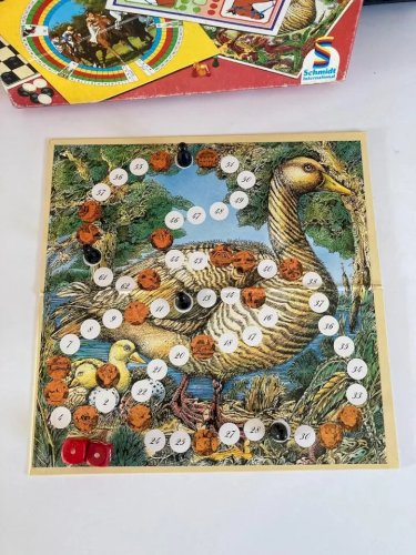 24⚜️Ancien Jeu de Société 4 Jeux Réunis Schmidt Dames, Dada, Derby, Jeu de L'oie