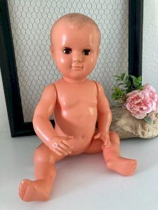 25⚜️ Ancien Baigneur Poupon Tête D'aigle France 50 Yeux Marron Dormeurs Vintage