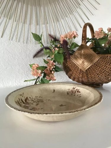 25 ⚜️ Ancien Plat Porcelaine Opaque de Gien Terre De Fer Vintage Diamètre 28 Cm