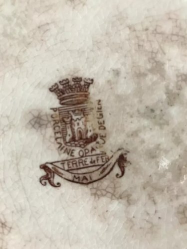 25 ⚜️ Ancien Plat Porcelaine Opaque de Gien Terre De Fer Vintage Diamètre 28 Cm