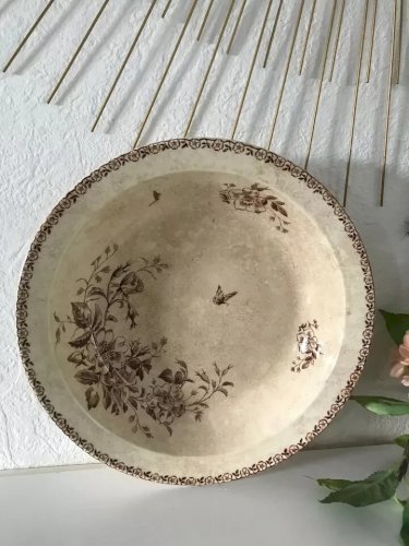 25 ⚜️ Ancien Plat Porcelaine Opaque de Gien Terre De Fer Vintage Diamètre 28 Cm