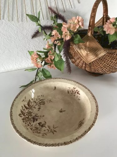 25 ⚜️ Ancien Plat Porcelaine Opaque de Gien Terre De Fer Vintage Diamètre 28 Cm
