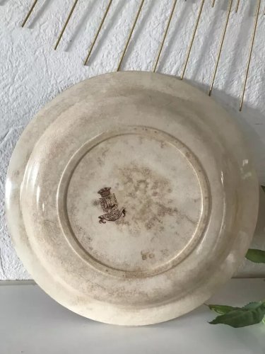 25 ⚜️ Ancien Plat Porcelaine Opaque de Gien Terre De Fer Vintage Diamètre 28 Cm