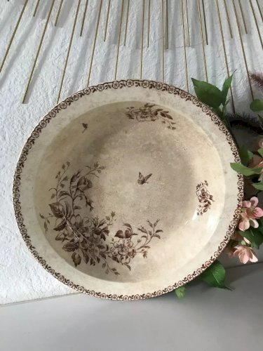 25 ⚜️ Ancien Plat Porcelaine Opaque de Gien Terre De Fer Vintage Diamètre 28 Cm
