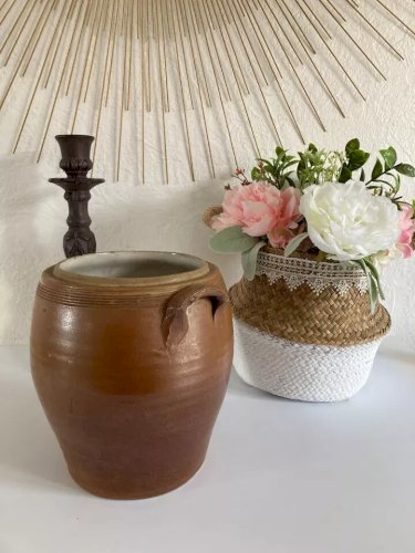 25 ⚜️  Ancien Pot en Grés Vintage Hauteur 19 Cm