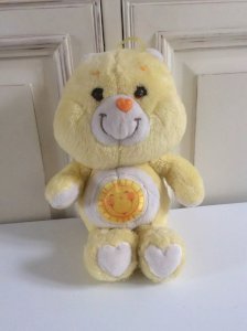 25 ⚜️  Ancienne Peluche Doudou Bisounours Jaune Vintage Authentique 25 Cm Assis