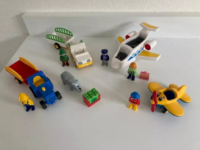 25 ⚜️ Jouet Lot Playmobil 123 Plusieurs Véhicules Voiture, Avions, Tracteur