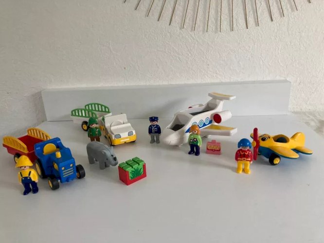 25 ⚜️ Jouet Lot Playmobil 123 Plusieurs Véhicules Voiture, Avions, Tracteur