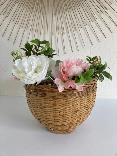26 ⚜️ Ancien Cache Pot Rond en Osier Rotin Vintage Hauteur 20 Cm