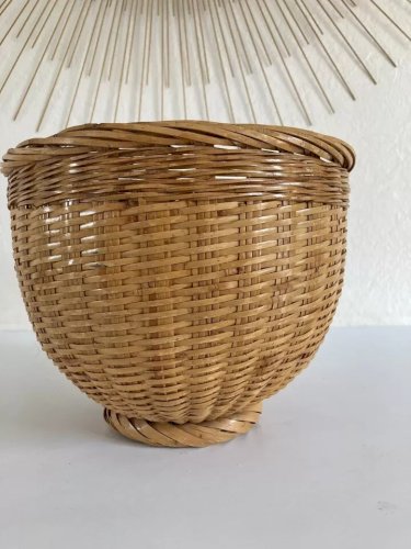26 ⚜️ Ancien Cache Pot Rond en Osier Rotin Vintage Hauteur 20 Cm