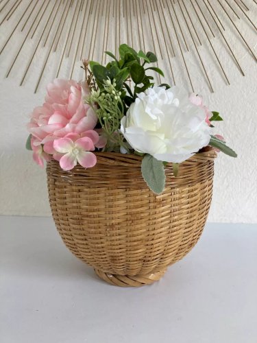 26 ⚜️ Ancien Cache Pot Rond en Osier Rotin Vintage Hauteur 20 Cm