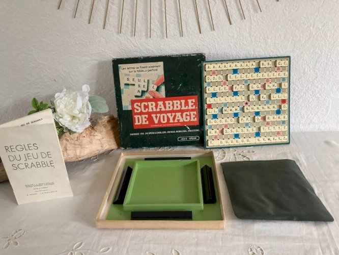 26⚜️ Ancien Jeu de Société et de Lettres Scrabble de Voyage Complet Vintage