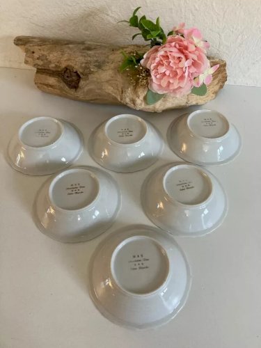 29⚜️ 6 Anciennes Petites Coupelles M&S Porcelaine Fine Extra Blanche Décor Rose