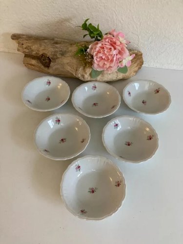 29⚜️ 6 Anciennes Petites Coupelles M&S Porcelaine Fine Extra Blanche Décor Rose