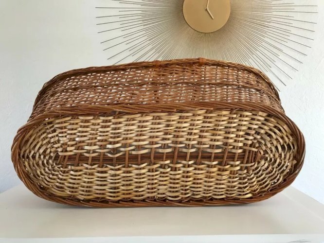 29 ⚜️  Ancien Adorable Couffin Lit Bébé en Rotin et Osier Vintage