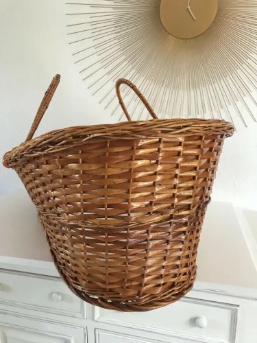 29 ⚜️  Ancien Adorable Couffin Lit Bébé en Rotin et Osier Vintage