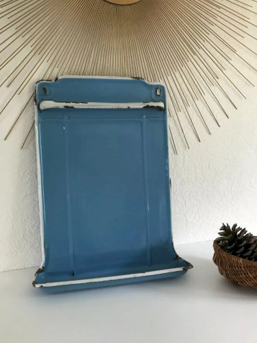 29 ⚜️ Ancien Égouttoir Mural en Tôle Émaillée Pour Ustensiles de Cuisine Vintage