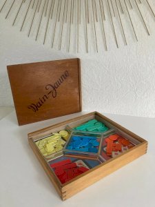29 ⚜ Antique Board Game Yellow Dwarf Game - Wooden Box with Vintage Tokens