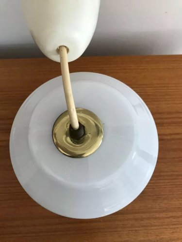 29 ⚜ Ancien Lustre En Verre Opaline Calèche Chariot Suspension Luminaire Vintage