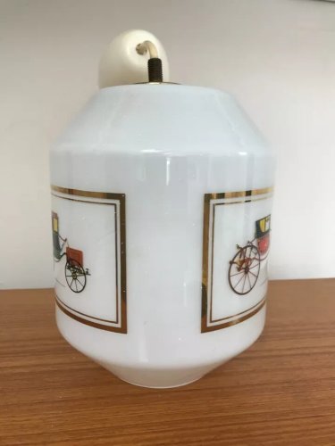 29 ⚜ Ancien Lustre En Verre Opaline Calèche Chariot Suspension Luminaire Vintage