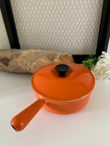 29 ⚜️ Ancienne Casserole Poêle Le Creuset 20 en Fonte Émaillée Orange
