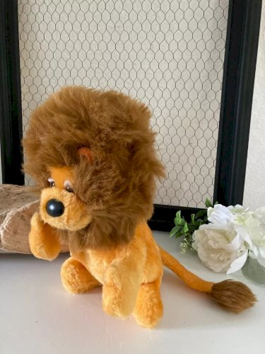 29⚜️ Ancienne Peluche Mascotte Le Lion Jaune LCL Crédit Lyonnais Vintage H 25 Cm