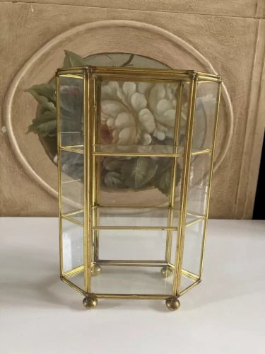 29 ⚜️  Ancienne Petite Vitrine Décoratif en Laiton Vintage