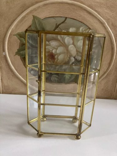 29 ⚜️  Ancienne Petite Vitrine Décoratif en Laiton Vintage