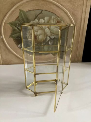 29 ⚜️  Ancienne Petite Vitrine Décoratif en Laiton Vintage