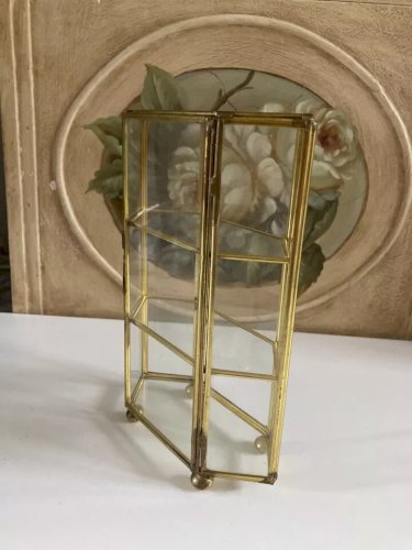 29 ⚜️  Ancienne Petite Vitrine Décoratif en Laiton Vintage